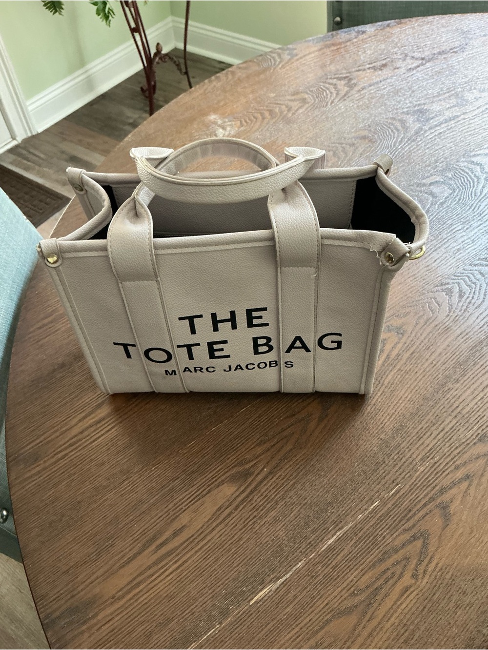 Small Tote in Light Taupe with Black Logo